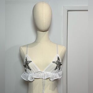 White Ruffle Sequin Star Bralette